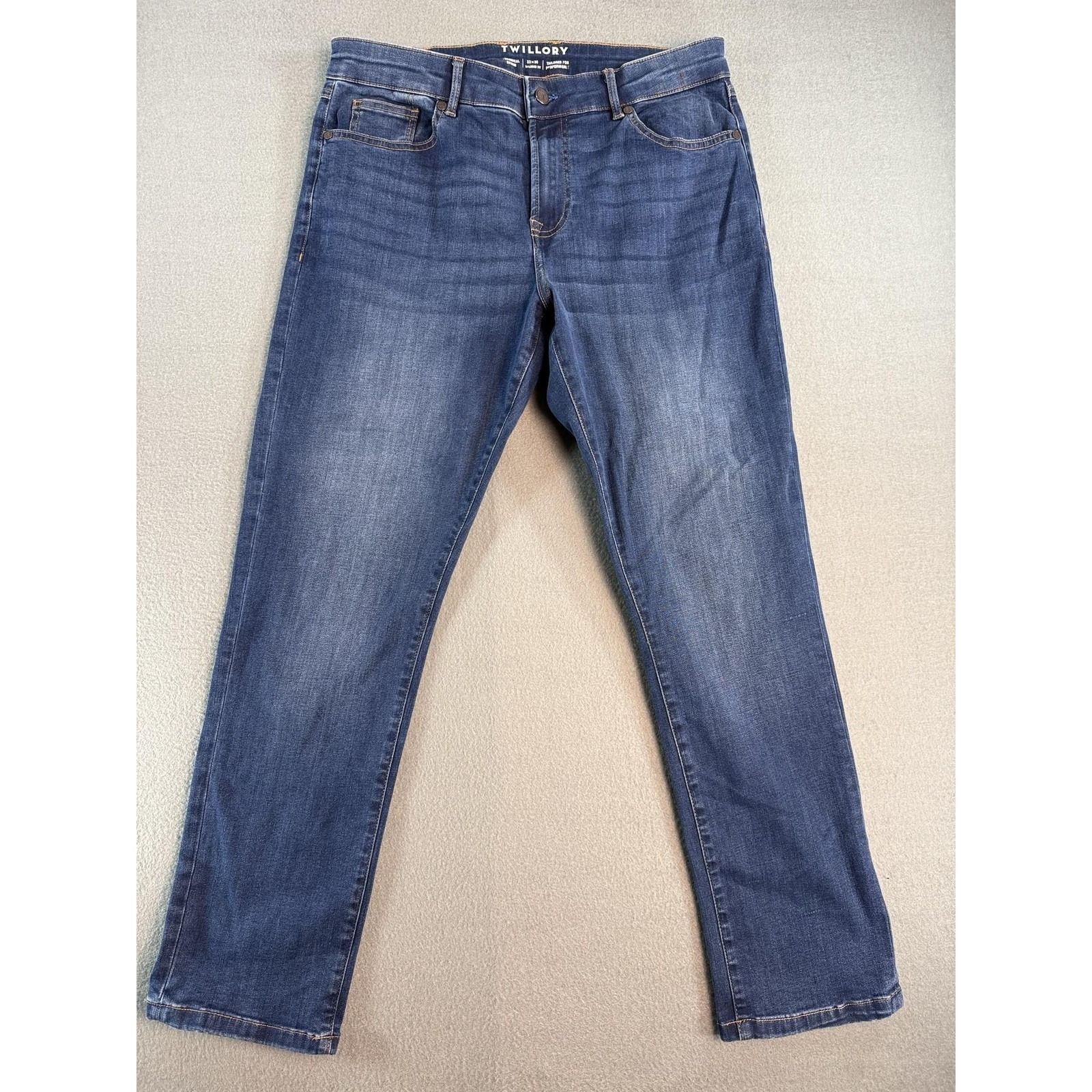 Twillory Technical Denim Jeans Mens 33x30 Med Wash Blue Slim Straight Stretch